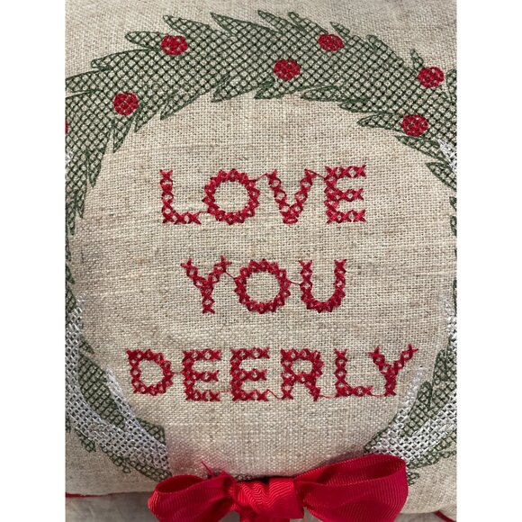 Vintage St. Nicholas Square Love You Deerly Decorative Pillow with Wreath & Bow - Picture 3 of 8